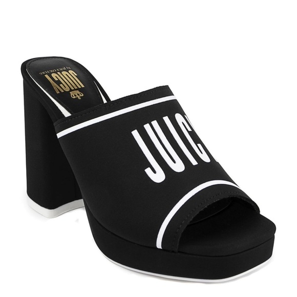 Juicy Couture Shoes - NWT Juicy Couture Girly Black Open Toe Chunky Heel in Black & White